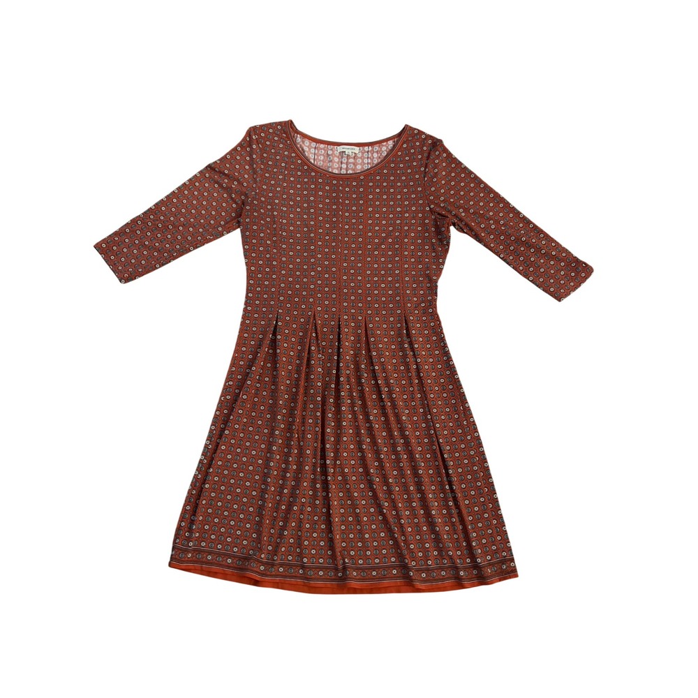 Max Studio Womens Terracotta Geometric Medallion Print Pleated Fit Flare Dress M